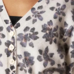 Brushed cashmere party cardigan in floral print