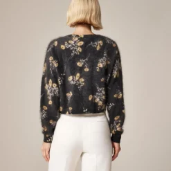 Brushed cashmere party cardigan in marigold print
