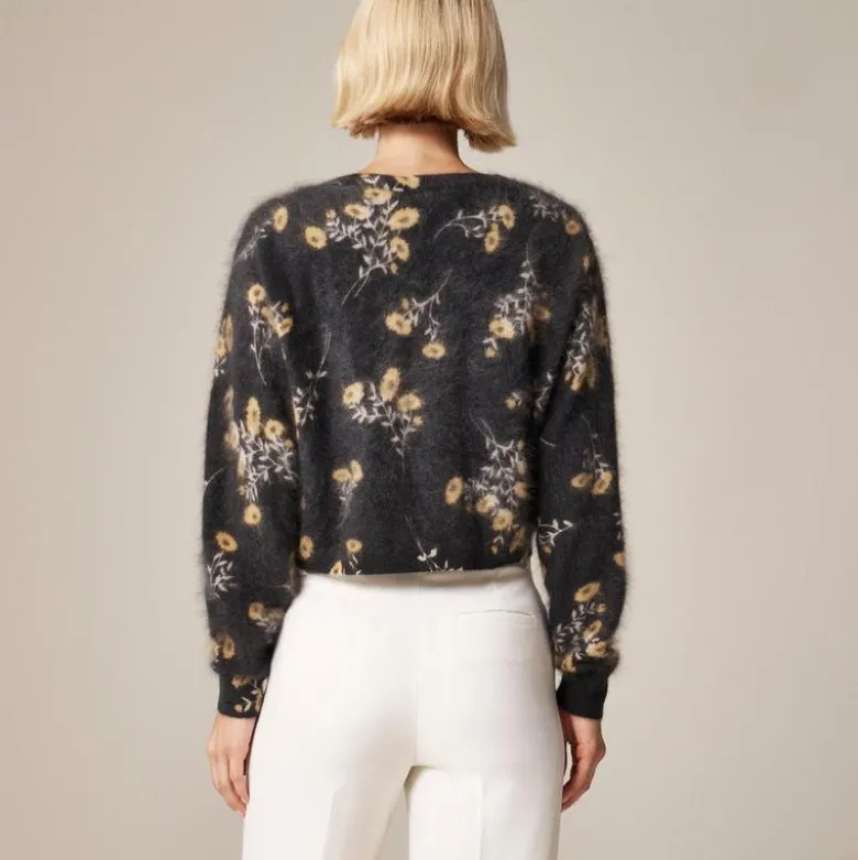 Brushed cashmere party cardigan in marigold print