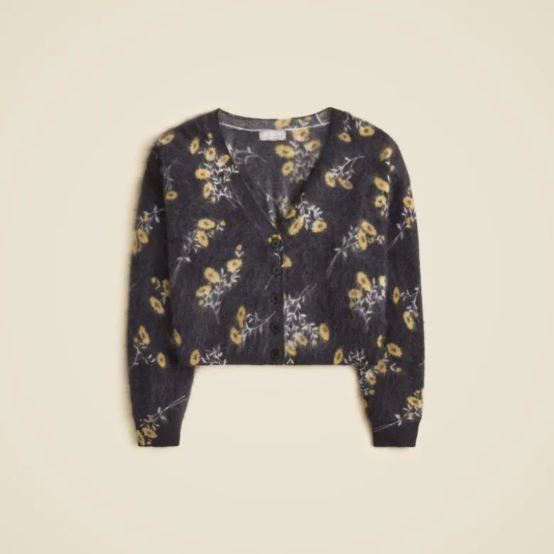 Brushed cashmere party cardigan in marigold print