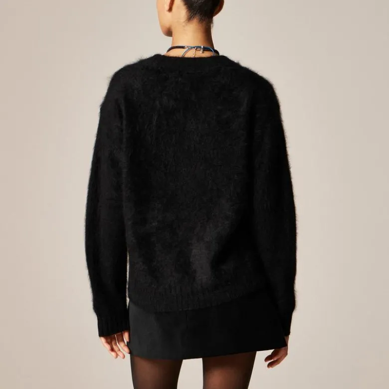 Brushed cashmere relaxed crewneck sweater with floral intarsia