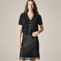 Brushed cashmere short-sleeve cardigan