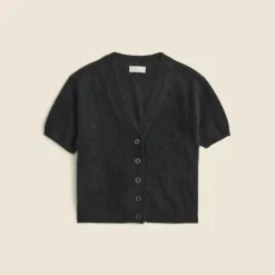 Brushed cashmere short-sleeve cardigan