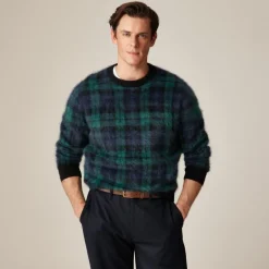 Brushed cashmere sweater in Black Watch tartan