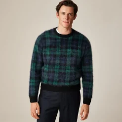 Brushed cashmere sweater in Black Watch tartan