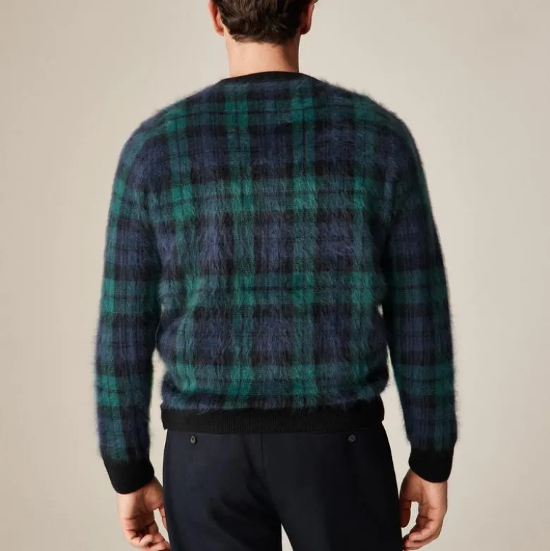 Brushed cashmere sweater in Black Watch tartan