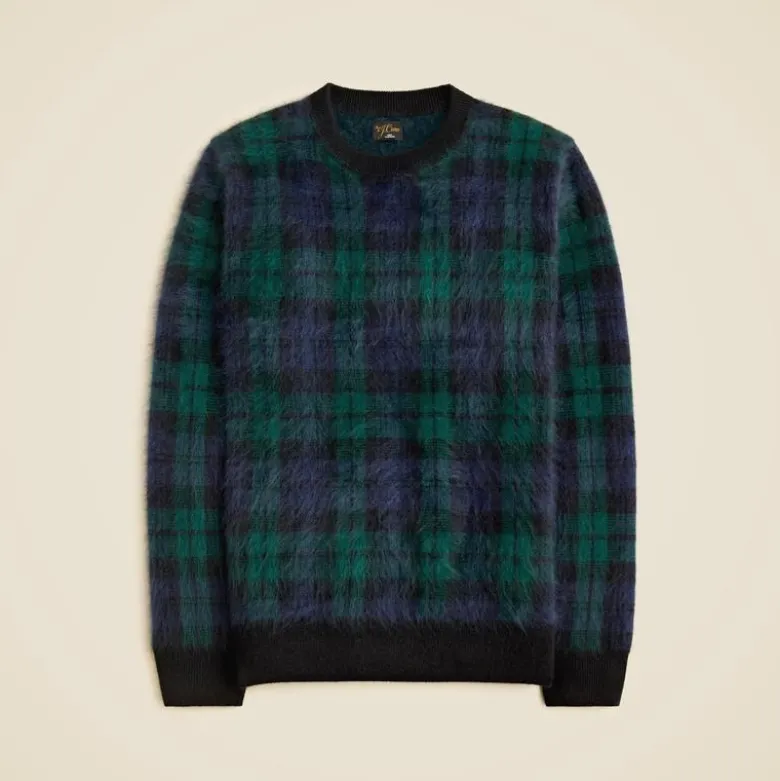 Brushed cashmere sweater in Black Watch tartan