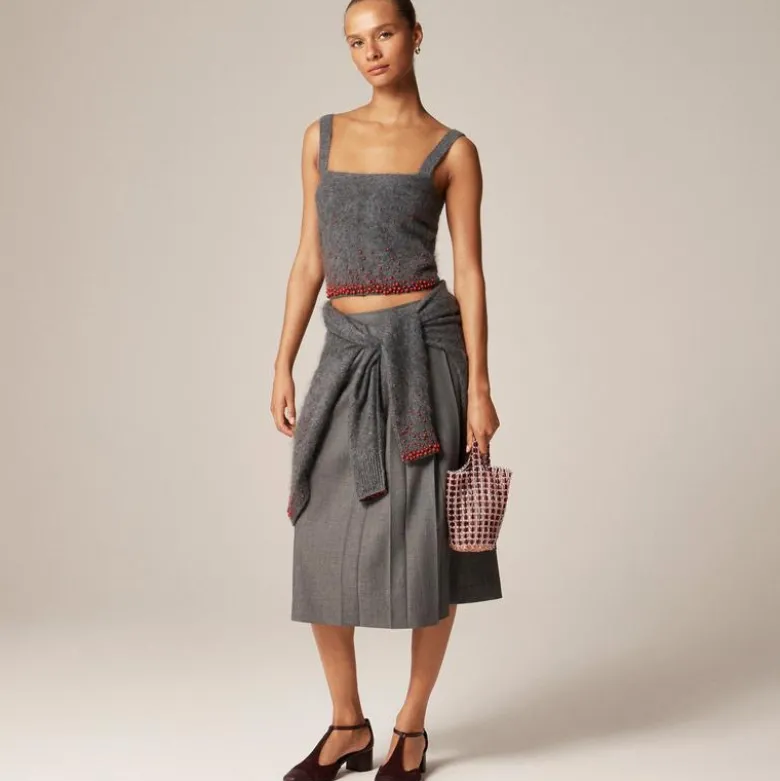 Brushed cashmere tank top with beaded embellishments