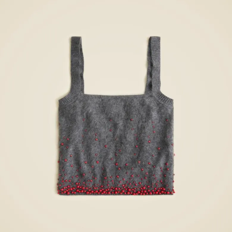Brushed cashmere tank top with beaded embellishments