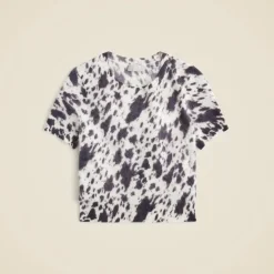 Brushed cashmere T-shirt in cow print