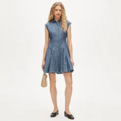 Button-front mini dress in chambray