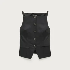 Button-up cutaway tank top in Gramercy linen blend