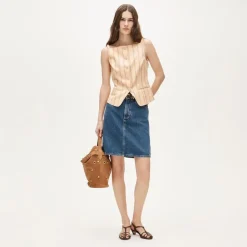 Button-up cutaway tank top in Gramercy linen blend