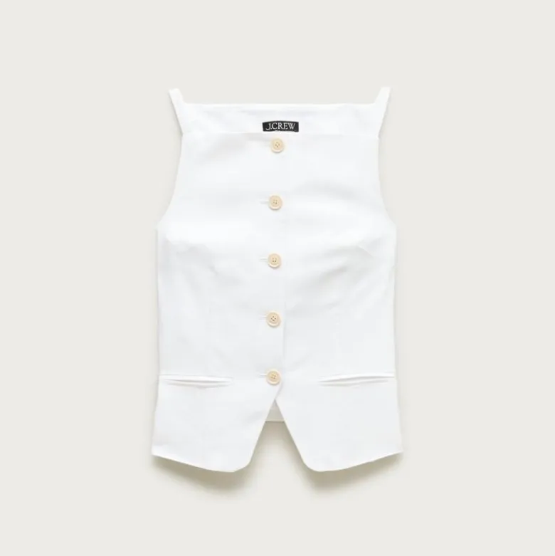 Button-up cutaway tank top in Gramercy linen blend