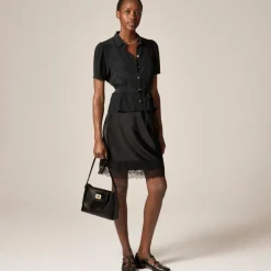 Button-up tie-waist shirt in crepe de chine