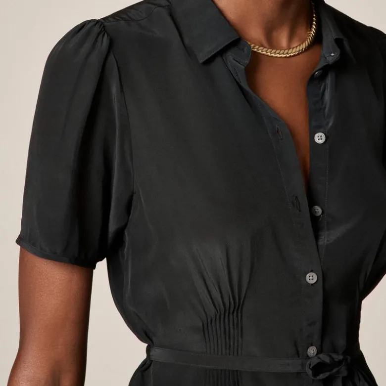 Button-up tie-waist shirt in crepe de chine