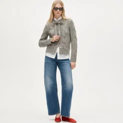 Cable-knit bow cardigan in wool blend