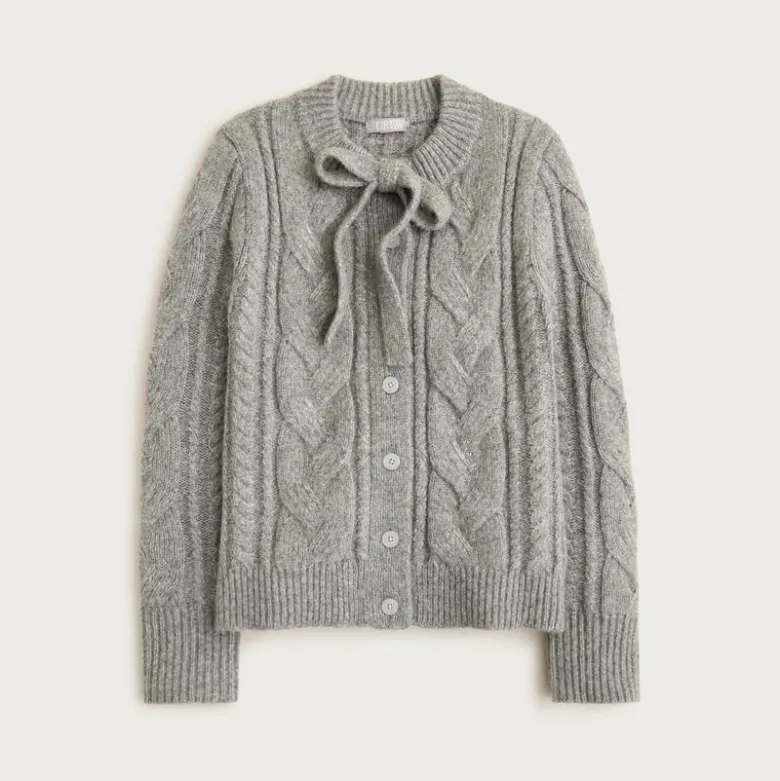 Cable-knit bow cardigan in wool blend