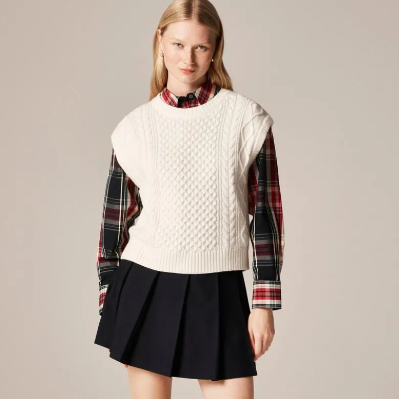 Cable-knit shell in wool blend