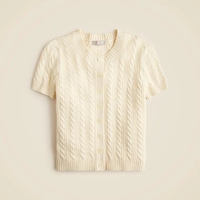 Cable-knit short-sleeve cardigan top