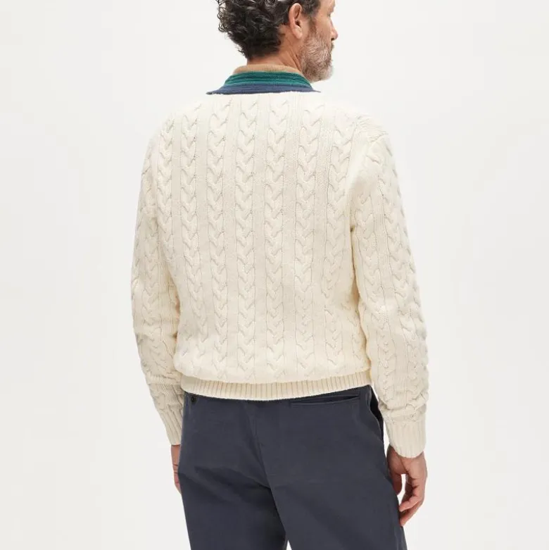 Cable-knit V-neck sweater in cotton