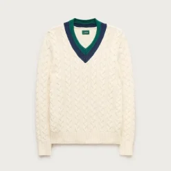 Cable-knit V-neck sweater in cotton