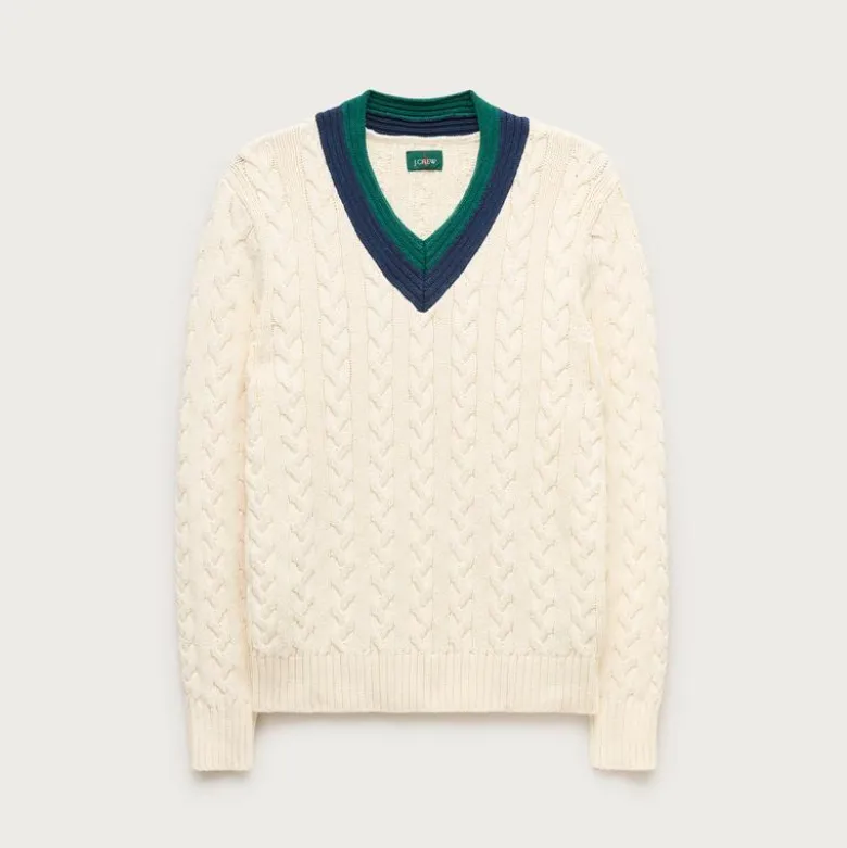 Cable-knit V-neck sweater in cotton