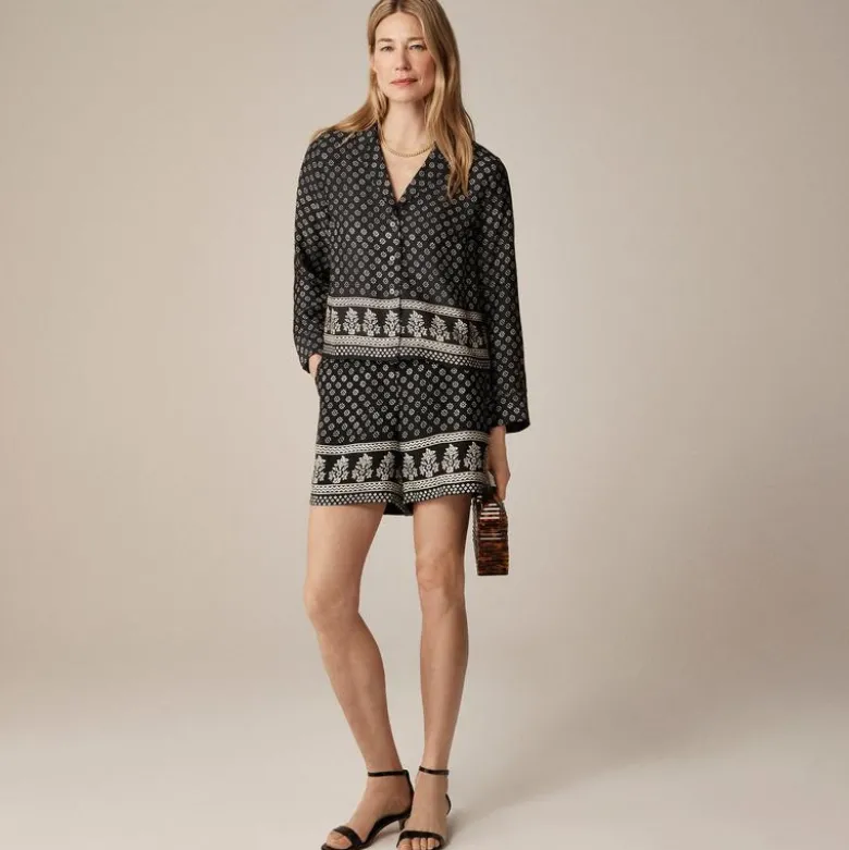 Camp-collar button-up shirt in block print