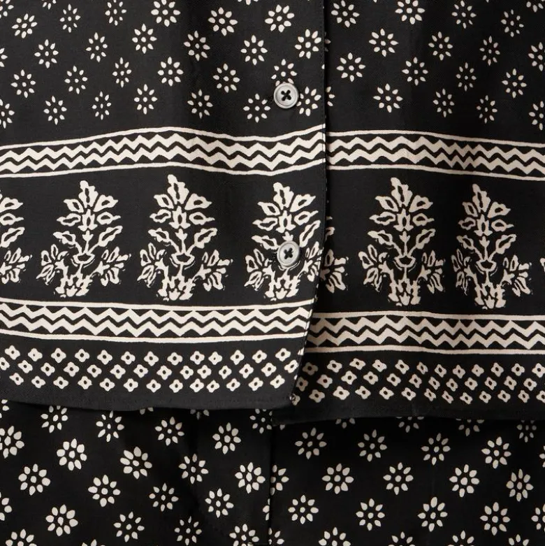 Camp-collar button-up shirt in block print