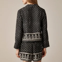 Camp-collar button-up shirt in block print