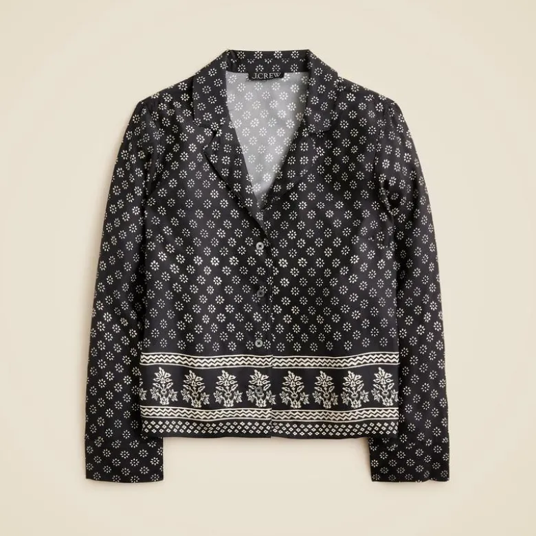 Camp-collar button-up shirt in block print