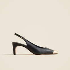 Cap toe slingback pumps in leather
