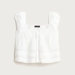 Cap-sleeve lace-trim top in cotton voile