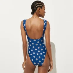 Cap-sleeve one-piece swimsuit in daisy print