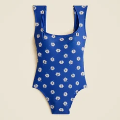 Cap-sleeve one-piece swimsuit in daisy print