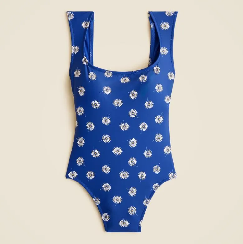 Cap-sleeve one-piece swimsuit in daisy print