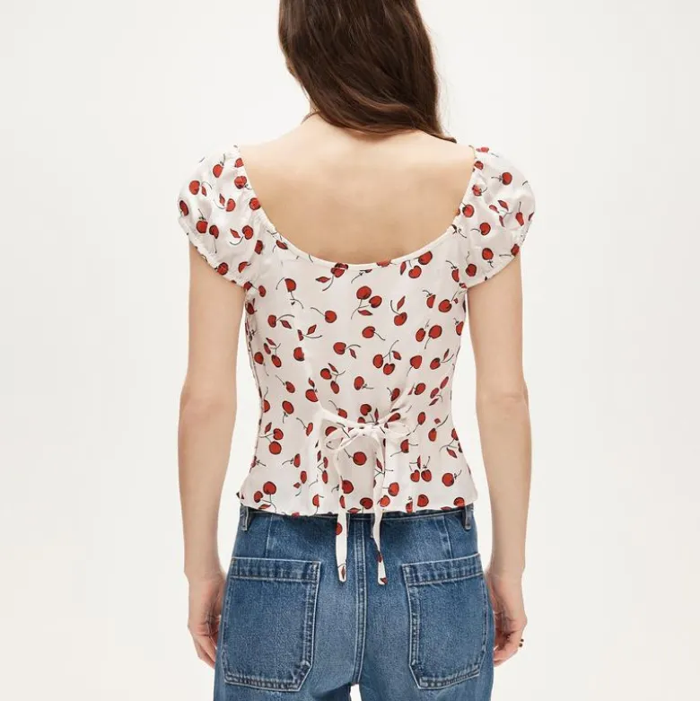 Cap-sleeve top in cherry print