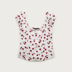 Cap-sleeve top in cherry print