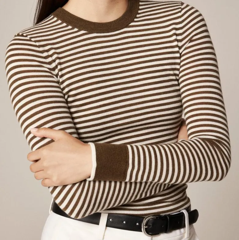 Carolyn fitted crewneck sweater in striped merino wool blend