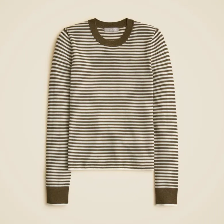 Carolyn fitted crewneck sweater in striped merino wool blend