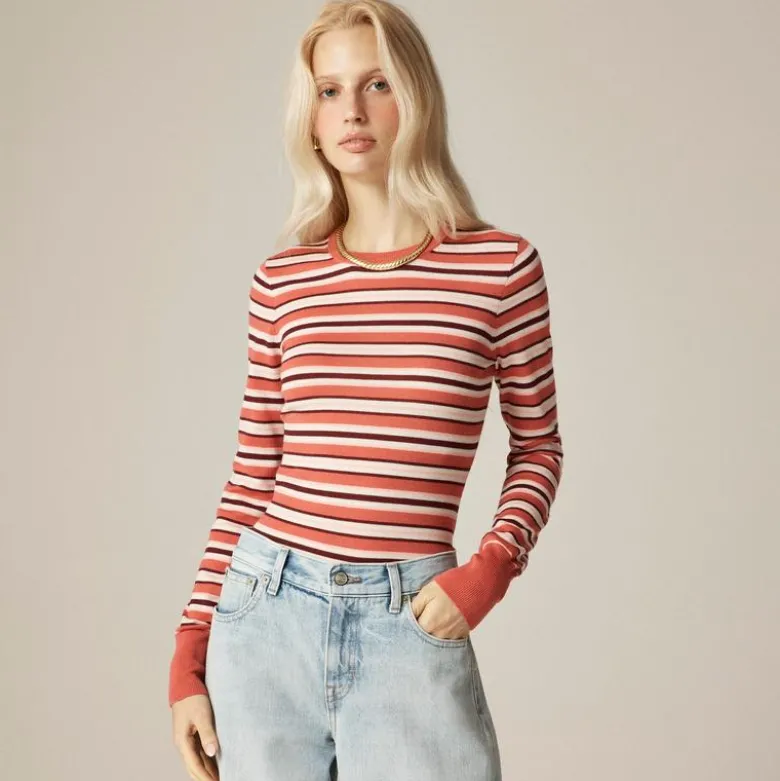 Carolyn fitted crewneck sweater in striped merino wool