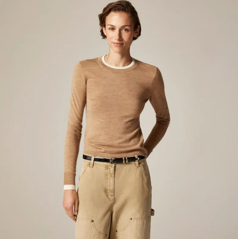 Carolyn layered crewneck sweater in merino wool