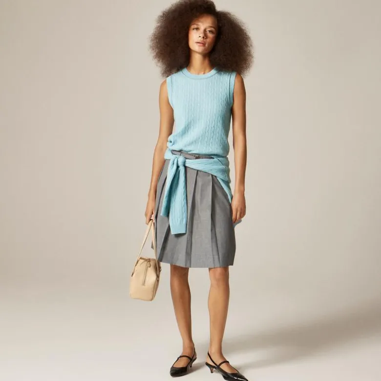 Cashmere cable-knit sweater shell with contrast trim