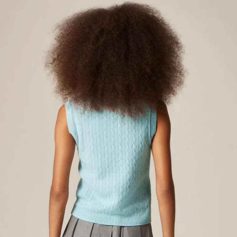 Cashmere cable-knit sweater shell with contrast trim