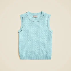 Cashmere cable-knit sweater shell with contrast trim