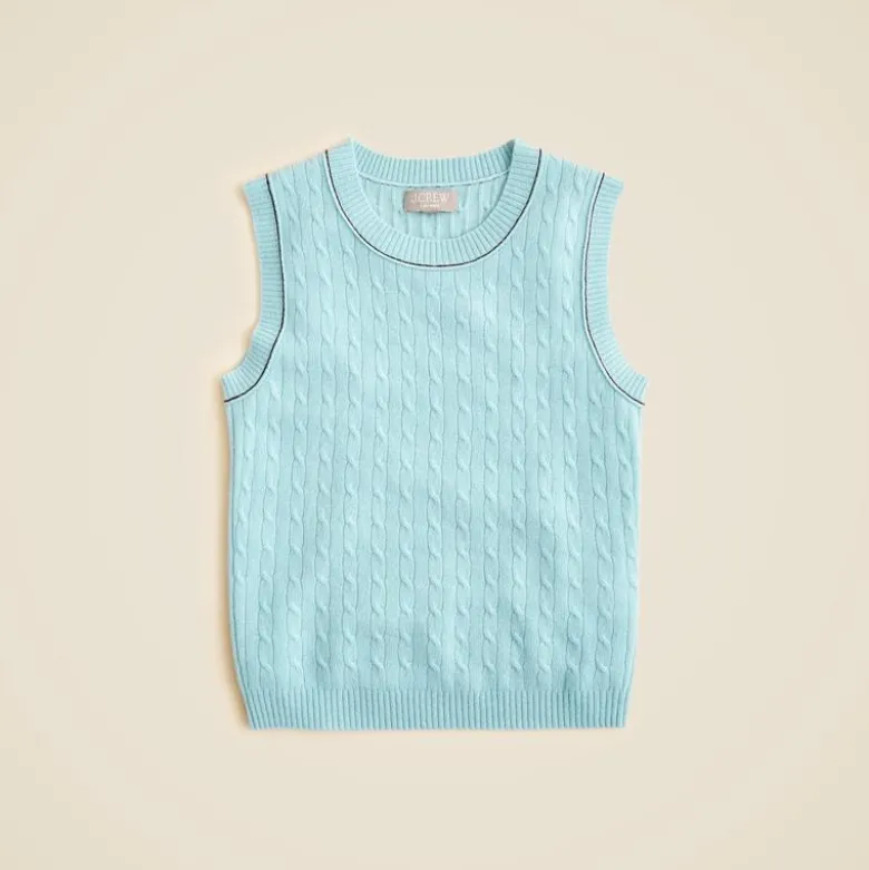 Cashmere cable-knit sweater shell with contrast trim