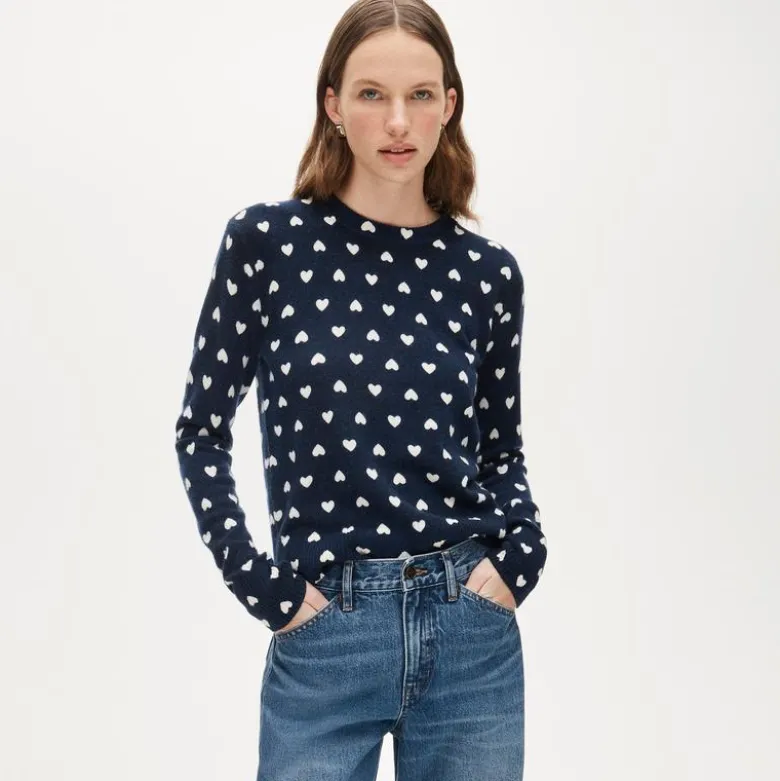 Cashmere classic-fit crewneck sweater in heart print