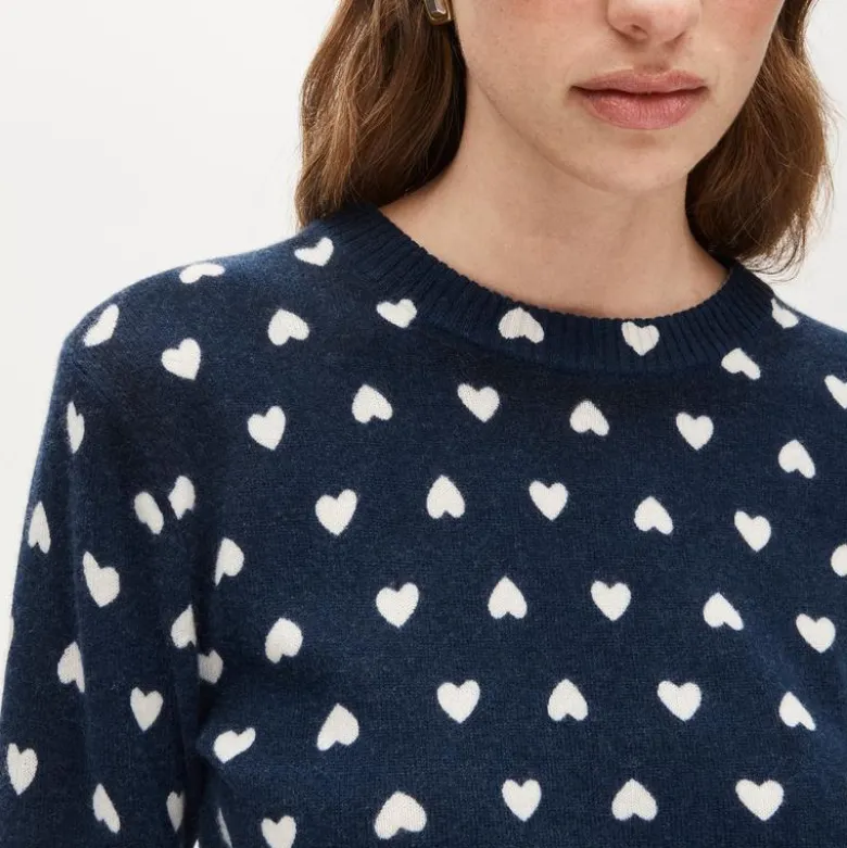 Cashmere classic-fit crewneck sweater in heart print