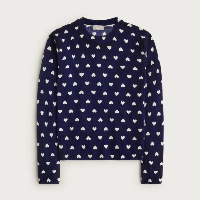 Cashmere classic-fit crewneck sweater in heart print