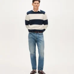 Cashmere crewneck sweater in rugby stripe